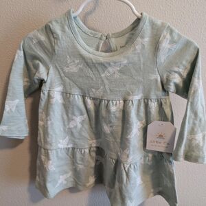 Little Co Baby Girl Dress Bird Pattern Light Green 6-9 Month NEW With Tags